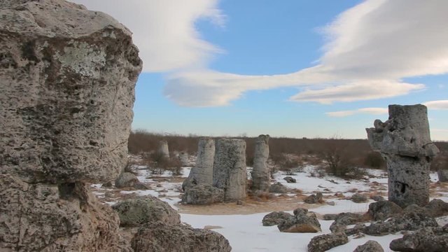 The Stone Desert, a desert-like rock phenomenon  Varna, Bulgaria. Pobiti kamani, stone columns, natural rock formations 