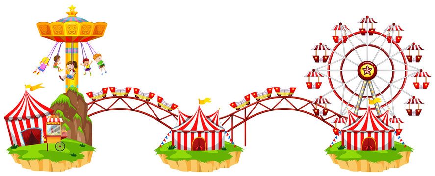 carnival scene with rides and kids clip art preview