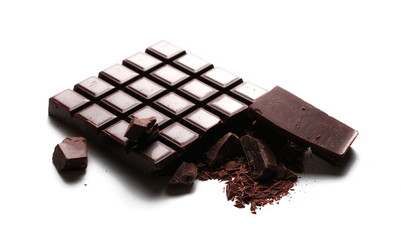 chocolate bars chopped isolated on white