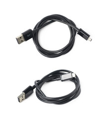 Black folded USB cable isolated