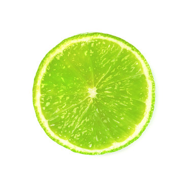 Slice of fresh lime isolated on white background