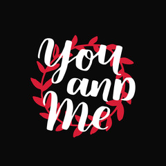 handwritten lettering quote about love to valentines day design or wedding invitation, home decor and other, calligraphy vector illustration. white and red brush ink on black isolated background.