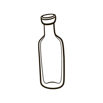 Empty old fashioned milk bottle icon. Hand drawing contour illustration on white background