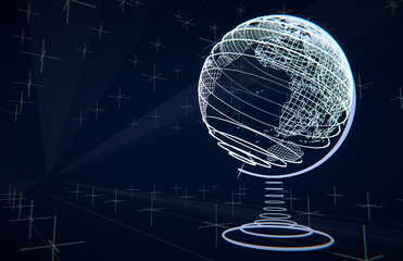 Glowing terrestrial globe made of wireframes illustrating globalization, internationalization, travel or global modern future concepts like Internet or Communication