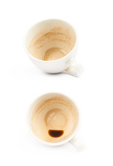 Cup with coffee leftovers isolated