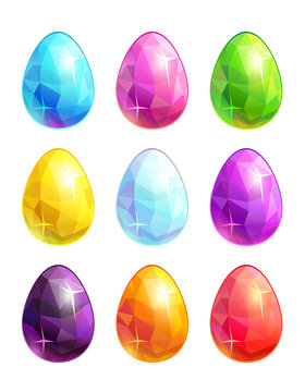 Colorful crystal eggs set.