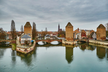 Scenic panorama of historical center of Strasbourg, France