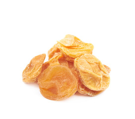 Pile of dried apricots isolated