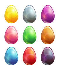 Colorful glossy metal eggs set.