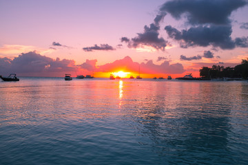 Beautiful  sandy beach  at sunset. Mauritius.