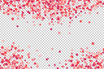 Fototapeta na wymiar Heart shape pink and red confetti vector frame isolated on transparency grid