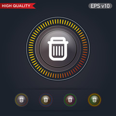 Colored icon or button of bucket or delete symbol with background