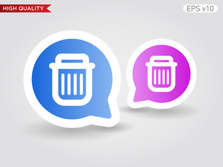 Colored icon or button of bucket or delete symbol with background