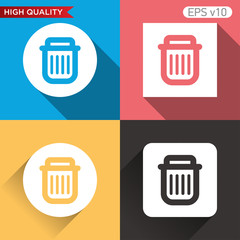Colored icon or button of bucket or delete symbol with background