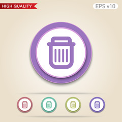 Colored icon or button of bucket or delete symbol with background