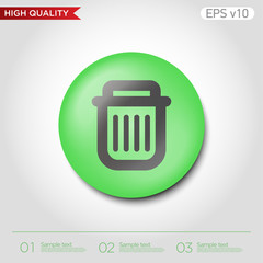 Colored icon or button of bucket or delete symbol with background