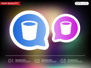 Colored icon or button of bucket or delete symbol with background