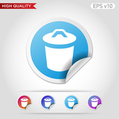 Colored icon or button of bucket or delete symbol with background