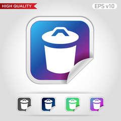 Colored icon or button of bucket or delete symbol with background