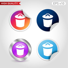 Colored icon or button of bucket or delete symbol with background