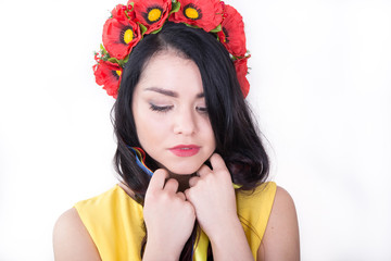 girl in a red wreath