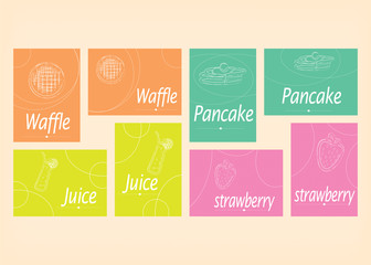 Set of colorful food and drink cards, both vertical and horizontal.