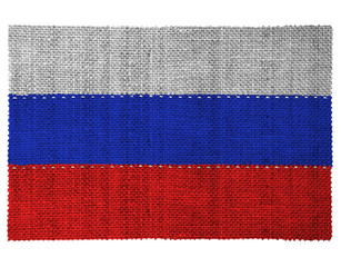 The national flag of the country of Russia. Sewn from three pieces of white thread. Fabric with large texture.