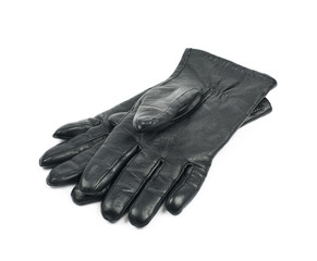 Pair of black leather gloves isolated