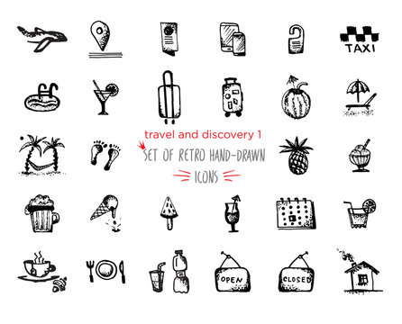 Hand-drawn sketch Travel and vacation icon collection