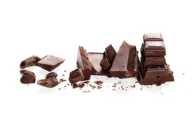 chocolate bars and chopped isolated on white