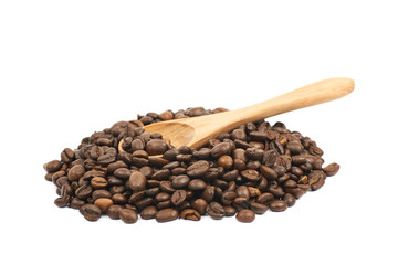 Pile of roasted coffee beans isolated