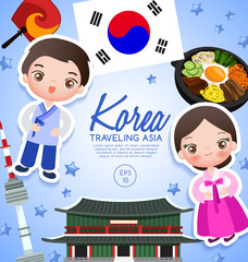 Traveling Asia : Korea Tourist Attractions : Vector Illustration