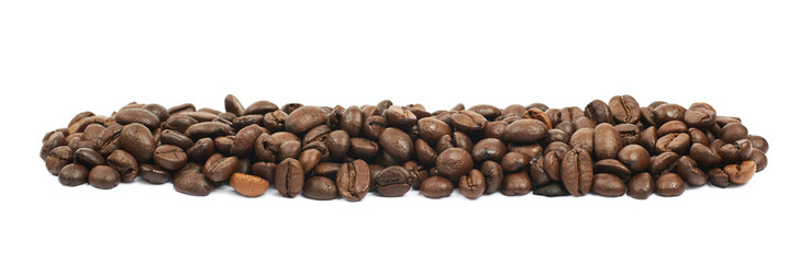 Line pile of coffee beans isolated