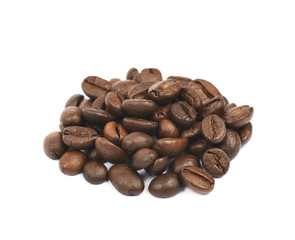 Pile of roasted coffee beans isolated