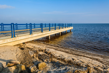 Small pier in Oslonino village at the shore of Baltic Sea. Poland.
