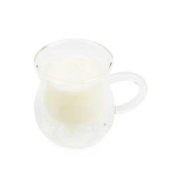Cow's udder shaped glass cup isolated