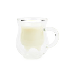 Cow's udder shaped glass cup isolated