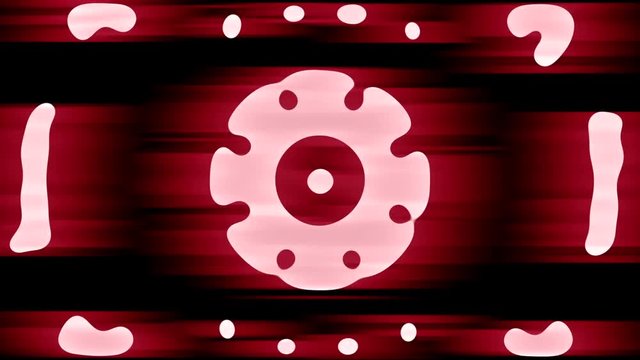 Fractal de formas o simbolos en movimiento simetrico con viento rojo