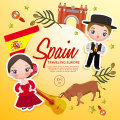 Traveling Europe : Spain Tourist Attractions : Vector Illustration