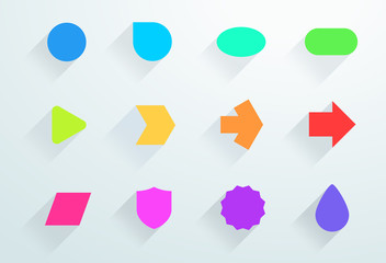 Vector Set of Colourful Icon Shapes With Flat Shadows A