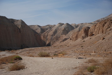 Fototapeta na wymiar Feeling of isolation in Judean desert. Land of King David, John the Baptist and monks.