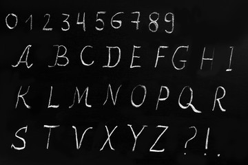 Inscription in chalk on a slate. Latin alphabet. Arabic numerals. - 134988986
