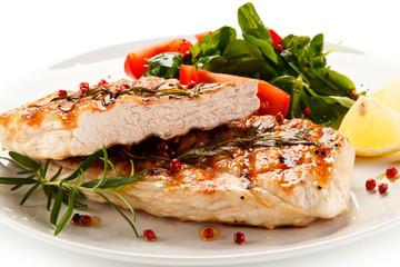 Grilled steaks and vegetables 