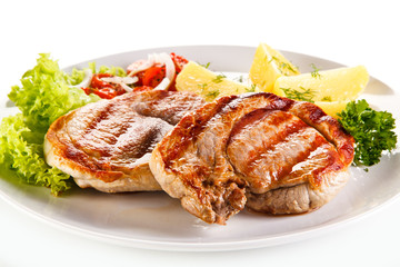 Grilled steaks and vegetables 