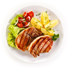 Grilled steaks and vegetables 