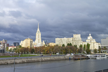 Moscow skyline. View from a pedestrian bridge across the Moscow