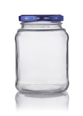 Empty glass transparent jar with cap
