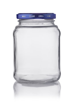 Empty glass transparent jar with cap