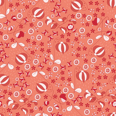 Colorful abstract floral seamless pattern hand-drawn on orange b