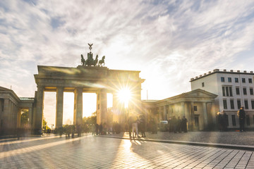 Berlin Brandenburg gate at sunset, long exposure